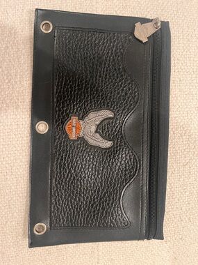 Harley-Davidson Black Leather Key & Card Holder with Orange Logo Accent